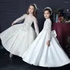 Fille Robes Fleur Filles Robe Formelle Pour La Fête D'anniversaire De Mariage À Manches Longues Tulle Broderie Floral Enfants Princesse Enfants Robe