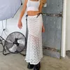Saias Gaono Saia de Renda Feminina Branco Transparente Floral Cintura Baixa Midi Y2K Estética Fairycore Praia Clubwear