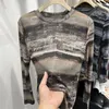 Women's T Shirts Mesh Tops Long Sleeve Shirt Women Clothes Ink Painting Loose Tie Dye Tee E-girl Tshirts Summer 2023