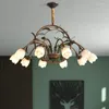 Chandeliers Nordic Green Vintage Villa Main El Decoration Pendant Lamp French Pastoral Small Fresh Style Flower Glass Bedroom Chandelier