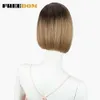Colorful Short Bob Straight Wigs For Black Women Dark Roots Brown Synthetic Lace Wig Natural Hair wigs Glueless 230524