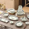 Bowls Blue Small Flower Tableware Household Ceramic Plates Els Underglaze Colored Double Ear Baking