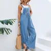 Women's Jumpsuits Rompers Vintage Cotton Linen Jumpsuit Women Casual Solid Button Wide Leg Suspender Pants with Pockets Summer Loose Overalls Rompers 230609