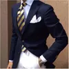 Costumes pour hommes dernier revers cranté bleu marine complet hommes costume avec pantalon blanc mode smoking formel mariage affaires fête Blazer pantalon tenue