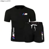 T-shirt homme + short en coton Bmw m marque à la mode été sweat costume décontracté vêtements de sport h 2023