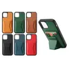 Luxe Opvouwbare Beugel Effen Lederen Vogue Telefoon Case voor iPhone 14 13 12 11 Pro Max XR XS Duurzaam Slanke Volledige Beschermende Zachte Bumper Kaartsleuf Portemonnee Koppeling Achterkant