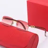Sonnenbrille Designer randlose Brille Büffelhorn Holzrahmen braune Linse Mode ins Netz rot gleiche Männer und Frauen Vintage Großhandel mit Boxgläsern