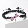 Strand Multi-Color Dragonfly Tressé Bracelets 6mm Pierre Naturelle Noir Lave Obsidienne Perles Bracelets À La Main Réglable Bijoux De Mode