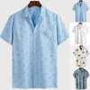 Herren-Freizeithemden, lockeres Hemd, bestickt, westliche Herrenmode und Freizeit, 3D-Digitaldruck, Schnalle, Revers, kurze Ärmel, großes T