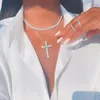 Chains Shiny Crystal Cross Pendants Necklace For Women Multilayer Gold Silver Color Tennis Choker Chain Necklaces Punk Hiphop Jewellery