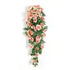 Dekorativa blommor konstgjorda siden rose swag girland hängande för vägg jul falska växter lämnar romantisk bröllopsdekoration