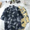 Camisas casuais masculinas masculinas vintage verão manga curta masculina havaiana folhas de coco estampadas praia roupas de férias grandes