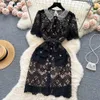 Hollow Out Crochet Black Lace Dress for Women Party Mini Vestidos De Fiesta Summer Runway Designer Embroidery Robes 2023