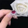 Pierścionki klastra Bajeczne 2ct owalny kształt rubinowy pierścionek zaręczynowy Kobiety 18k biały złoto w rocznicę ślubu Piękne pudełko