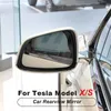 Ny 2st bil vid vinkelvy Anti Glare Door Rearview Mirror Glass Blue Light Anti-Vertigo för Tesla Model X S Tillbehör