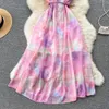 2023 Casual Dresses Women New Fashion Sexy Halter Tie färgad tryck A-Line Dress Summer ärmlösa koreanska kläder Vestidos