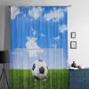 Curtain Soccer Ball On Green Grass Field Sheer Curtains For Living Room Kids Bedroom Tulle Kitchen Window Treatment Drapes