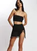 Work Dresses Townlike Backless Nightclub Sexy Party Two Piece Set Crop Top And Tassel Mini Skirts Slim 2 Pieces Women 2023 Summer Outfits