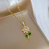 Chains KYTRD Fashionable Romantic White Flower Necklace Beautiful Personality Full Of Zircon Small Chrysanthemum Pendant Party Gift