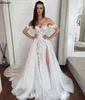 Hippie Bohemian Western Country Cowgirl Wedding Dresses Sexy Off The Shoulder Lace Appliqued Vintage Bridal Gowns Thigh Split A Line Tulle Robes de Mariee CL2424