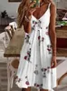 Kvinnor Slip Dress Summer V Neck ärmlös Fjäderfjäderanananashjärtat blommigt tryck Loose Party Vestidos S-5XL överdimensionerad