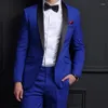 Costumes pour hommes bleu Royal bouton unique hommes avec noir châle revers mariage formel Slim Fit Costume Homme smoking Blazer pantalon tenue