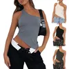 Women's Tanks Solid Color Oblique Collar Tops Sleeveless Navel Casual Vest T-Shirt Female Bodycon One Sholder Off Blouses