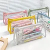 Simple Transparent Pencil Case Stationery Container Cosmetic Storage Bag Student Office School Supplies Pen Holder Box
