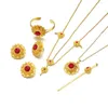 Ketting Oorbellen Set Ethiopische Rode Steen Haar Stuks Goud Kleur Sieraden Voor Vrouwen Accessoires