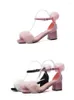 Sandaler japansk stil 3127 söt öppen tå tjock häl plysch hög klack läder semester rosa pumpar sommar 2024 ins kvinnor skor s