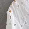 Lässige Kleider C Modische Schleife V-Ausschnitt Laterne Langarm Damen Minikleid 2023 Frauen Weiße Stickerei Hohl
