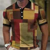 Men's Polos Vintage Colorful Plaid Polo Shirt Business Casual Tees Summer Short Sleeve Retro Oversized Mens Clothing