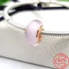 925 Sterling Silver for Charms Authentic Bead Pendant Women Bracelets Beads Murano Glass Beads Lovely Pink Heart Earphone