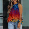 Serbatoi da donna Camicia senza maniche da donna Canotta elegante Canotta con stampa 3d Fire Canotta Sexy Y2k Camicie con volant allentati casuali femminili Camis Abbigliamento