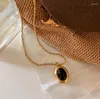 Kedjor 2023 Vintage Black Water Drop Round Pärlor Oval Pendant Necklace Geometric Gold Color Titanium Steel smycken gåvor