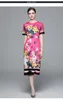 Casual Jurken 2023 Fashion Runway Bloemenprint Bodycon Jurk Zomer Dames O-hals Korte Mouw Elegante Vakantie Split Midi Party Vestidos