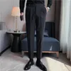 Men's Pants High Quality Men's Suit British Business Dress Casual Office Wedding Trousers Black Gray Streetwear Costume Homme