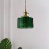 Pendant Lamps Copper Glass Suspension Led Lamp For Dining Room Foyer Bed Side Apartment Nordic Green Light Hanging ZM1014