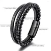 Link Bracelets Original Natural Tiger's Eye Stone Lether Braided Bracelet For Men Multi-layer Hand Leather Woven Beaded Jewelry