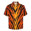 Camisas casuais masculinas abstratas fogo camisa solta homem férias tigre listras impressão gráfico de verão manga curta moda blusas grandes