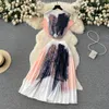 Летняя взлетно-посадочная полоса с плиссированным цветочным принтом 2 кусок костюм Женщины Raglan рукав с рукавом пуловер-топ+A-Line Long Skirt Satching Set 2024