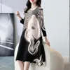 Sanzhai Pleated Print Dress Temperament Round Neck Fashion Elegant ISSEY Dress