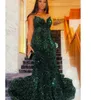 Arabic Aso Ebi Dark Green Mermaid Prom Dresses Glitter Sequined Sweetheart Women Formal Gowns Long Plus Size Backless Sexy Second Reception Evening Dress CL2413