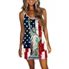 Casual Dresses Beach Sexig remmar Trapstring Pocket Stars Dress Independence Day Print Tie Dye Summer For Women 2023