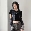 T-shirts pour femmes Hikigawa Chic Mode Femmes Streetwear Doux Cool Tie Dye T-Shirts Cordon Oversleeve Casual Slim Y2k Dancer Crop Top