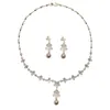 Halsband örhängen Set Gold Color Pendant Pearl Zircon Two Pieces Bridal Wedding Dress Smycken Barock