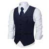 Mäns västar Dark Navy Slim Fit Vest för man Business Party Chaleco Hombre Fashion Solid Dress Sleeveless Waistcoat Blue Slitte Men's Gilet 230609