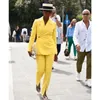 Women's Two Piece Pants Women's Suit 2 Lapel Collar Yellow Solid Color Formal Business Office Workwear Casual Retro Tooling Autumn