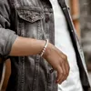 Strand foyuan gümüş renkli vintage boncuklu bilezik erkek moda için küçük tasarım el dokuması elrope