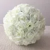 Fiori decorativi 12 "30 cm di diametro Elegante bianco latte Seta artificiale Crimping Rose Flower Ball Kissing Balls per la decorazione della festa nuziale
